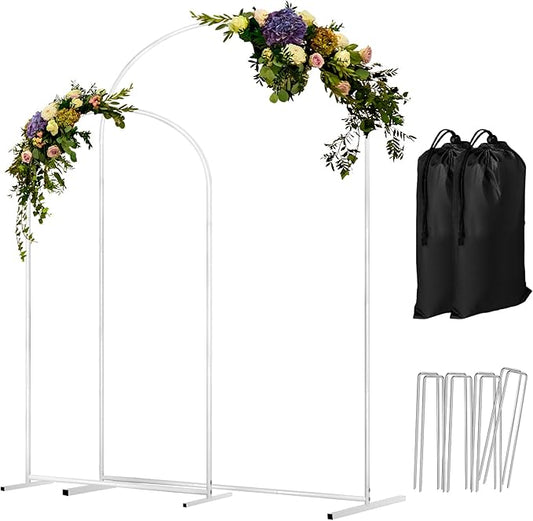 Arch Backdrop Stand Set of 2 Metal Wedding Arch Stand 7.2FT & 6FT Balloon Backdrop Frame for Birthday Party Wedding Graduations, Holiday Ceremony - Ideal for Flowers and Garden Decor, White