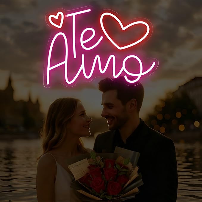 Te Amo Neon Sign for Wall Decor, Romantic Handwritten LED Neon Light for Bedroom & Romantic Night, Heartfelt Neon Wall Art for Anniversary & Valentine’s Day Decor 15.8"x11.4"