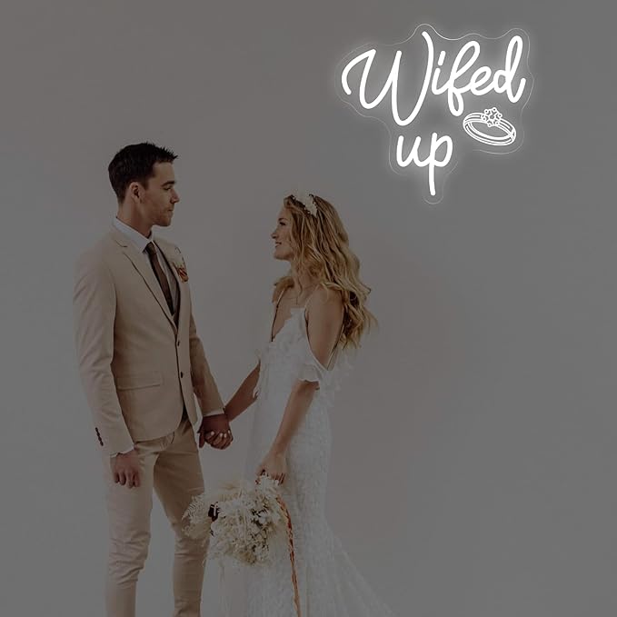 Wifed Up Neon Sign, Funny Romantic LED Light with Engraving Ring for Valentine's Day, Wedding Decor Sign, Bedroom, Party Decor, Couple Space 11.8″ × 10.6″