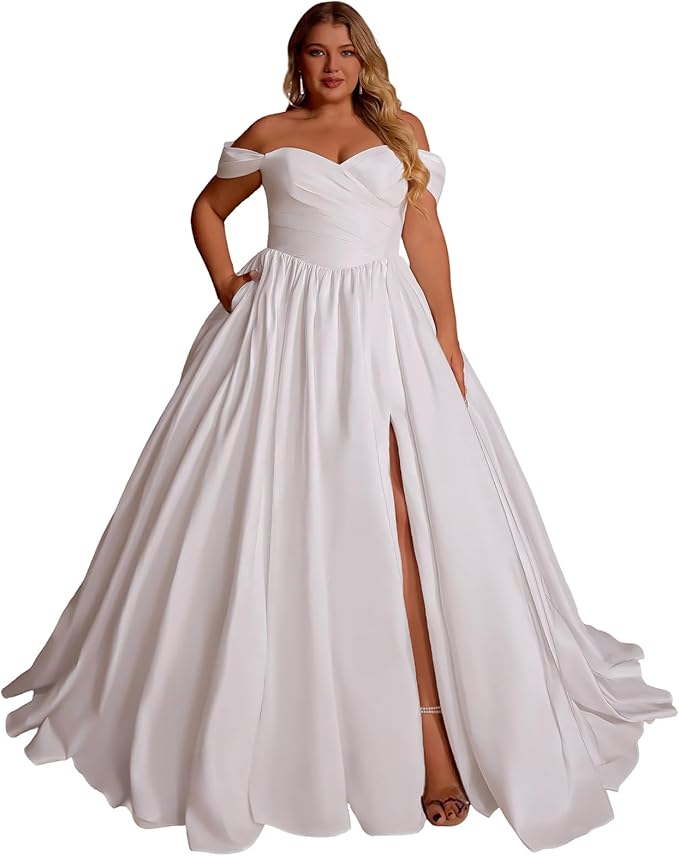 Plus Size Wedding Dresses for Bride Long Sleeve Wedding Bridal Gowns with Lace Appliques Off Shoulder Bride Dress