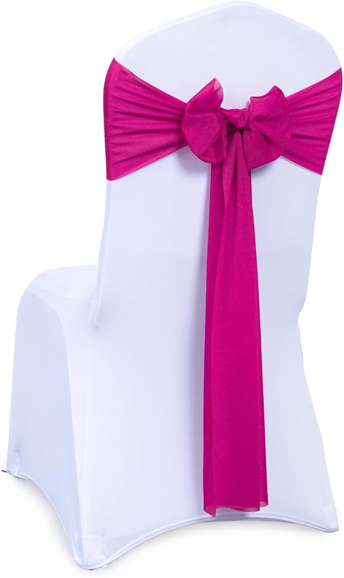 VDS Pack of 125, Magenta, Sheer Chiffon Chair Sashes Bows Chair Cover Back Tie Ribbon for Wedding Birthday Baby Shower Engagement Ceremony Event Party Banquet Restaurant Dining Chair Decoration