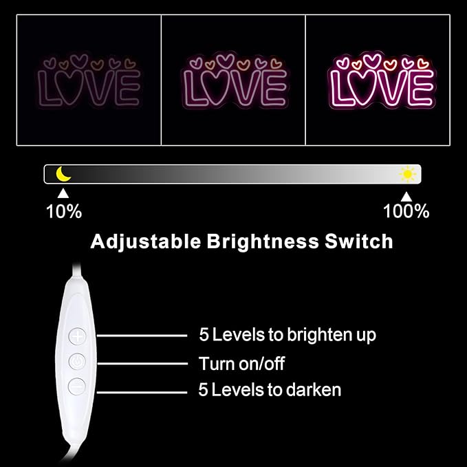 LOVE Neon Sign for Wall Decor, Romantic Heart LED Neon Light for Valentine’s Day, Wedding & Engagement Decorations, Iconic Neon Wall Art for Bedroom, Living Room & Party Backdrop 16.5"x8.9"