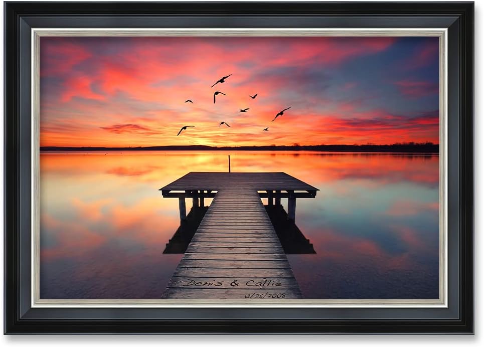 IPIC - Our Own Sunset Personalized Framed Wall Art with Names and Date on, Giclee Prints Framed with Solid Wood, Custom Memorial Gifts for Anniversary. Total Size: 27.25" W x 19.25" H
