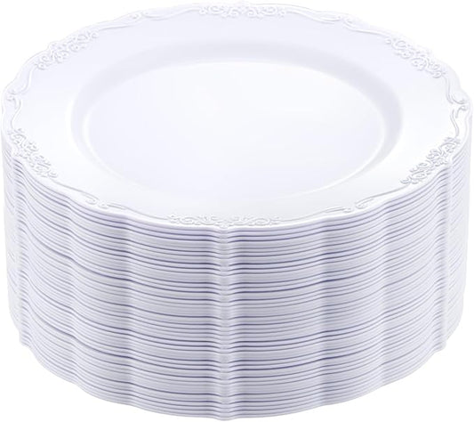 DaYammi 36PCS White Plastic Plates, Heavy Duty White Disposable Plates Premium 10inch Dinner Plates Hard Plastic Plates Disposable for Party Wedding Bridal Shower