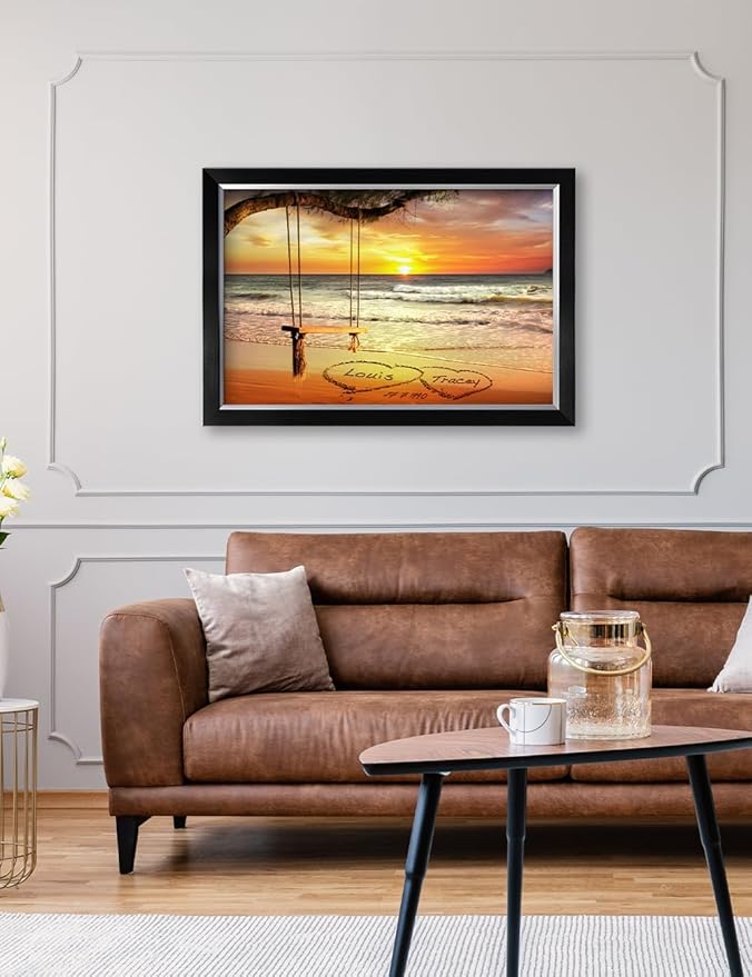 IPIC - "Eternal Love Personalized Framed Wall Art, Custom Beach Sunset Scene with Names and Date in Sand, A Personalized Gift for Couple, Wedding, or Anniversary, Coastal Home Decor