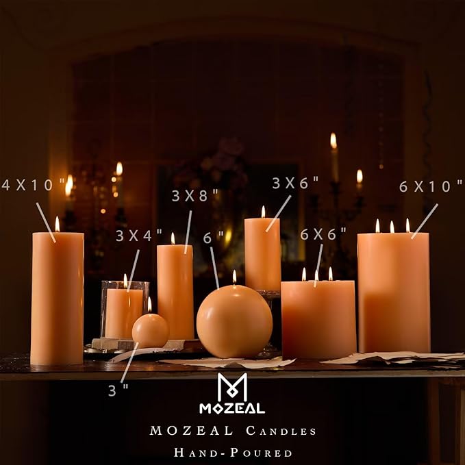 MOZEAL 3" x 8" Hand-Poured Unscented Large Candle, Smokeless Rustic Pillar Candle Set of 2, Slow Burn, No Drip, Approx 150 Hours Burning, Summer Breeze and Home Decorative, Tall Peach Fuzz Candle