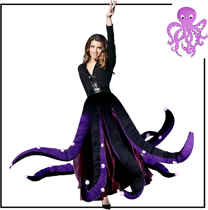 Funtery Women Octopus Costume Halloween Octopus Tentacles Dress Sea Witch Costume for Adults Cartoon Cosplay Party