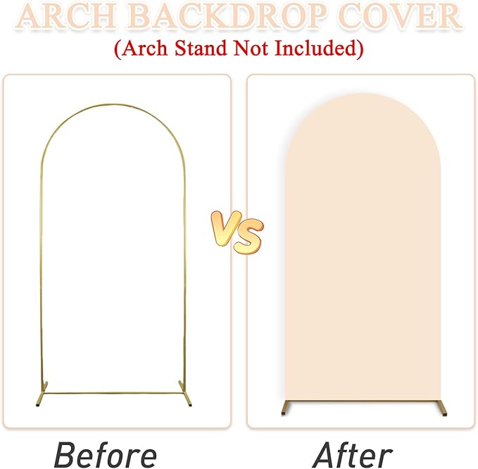 Spandex Fitted Wedding Arch Cover Set of 3 Beige Arch Backdrop Cover 6FT 6.6FT 7.2FT Arches Wall Covers Balloon Arches Covering Fabric for Baby Shower Happy Birthday Party Celebration