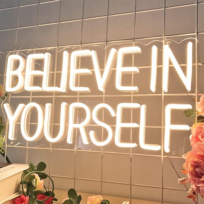 Believe In Yourself Neon Sign for Wall Decor, 17"x9" LED Light USB Dimmable Powered for Bedroom Bedroom Office Home Decor Man Cave, Birthday Gifts for Boys Girls