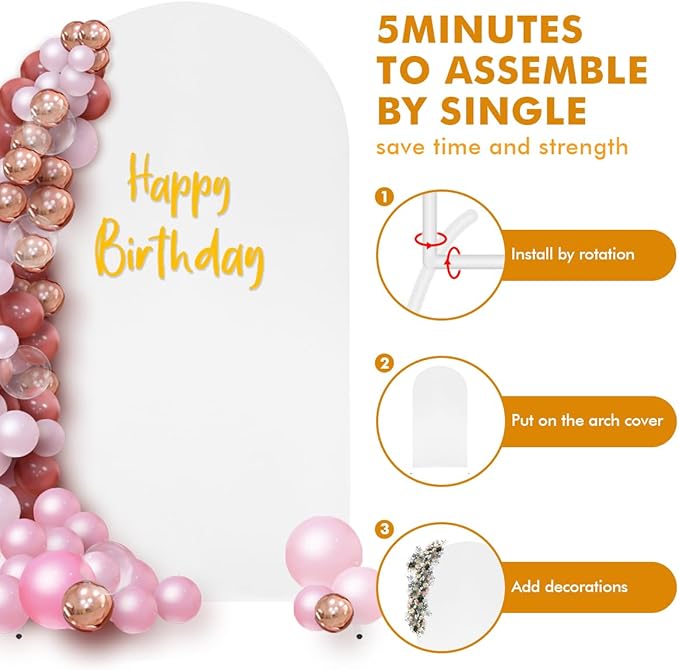 Wedding arch and cover 7.2ft White Arch Cover, Balloon Arched Frame Cover Set White Spandex Fitted with Round Top Chiara Backdrop Stand, for Birthday Party Wedding Ceremony Baby Shower
