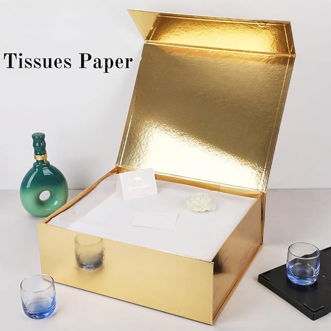 UoeRing 2 Pack Extra Large Gold Gift Box 17x14.5x6 inch Luxury Gift Box for Presents with Magnetic Closure Lid Collapsible,Birthday,Christmas,Contains Card, Ribbon,Tissue Paper,Shredded Paper Filler