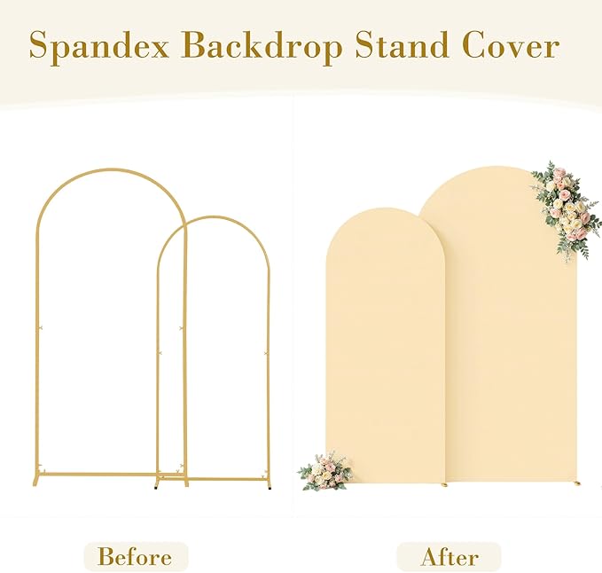 Champagne Photo Arch Backdrop Cover Set of 2 for Party Spandex 7.2 and 6ft Arch Covers Stretchy Backdrop Wedding Arch Stand Covers for Birthday Bridal Shower Ceremony Banquet Background Decorations