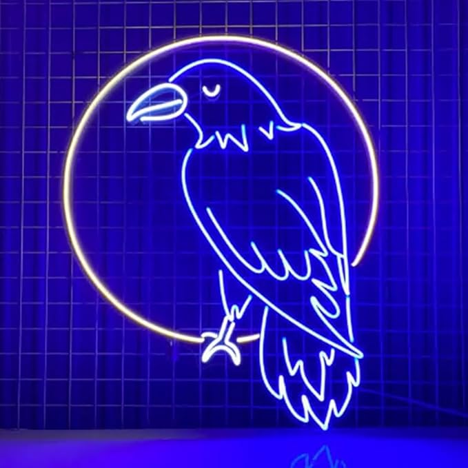 Raven Neon Sign, Crow Neon Light, Raven Bird Led Light, Halloween Led Sign, Scary Horror Spooky Room Wall Decor, Night Wild Life Neon Lights Size:20inches