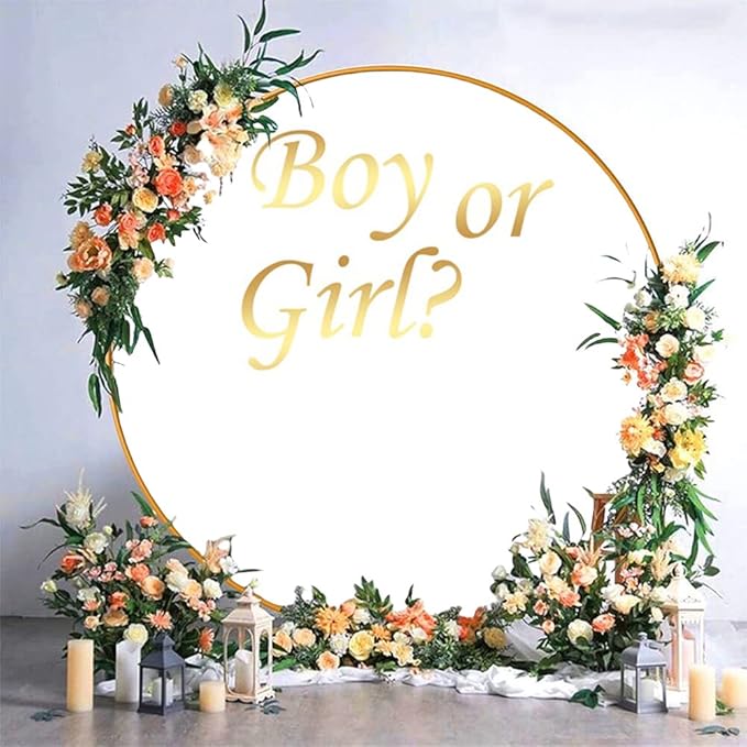OERJU 6.5x6.5ft Gender Reveal Round Backdrop Boy or Girl Baby Shower White Circle Photography Background Round Backdrop Stand Cover Newborn Gender Reveal Party Decoration Photo Booth Props