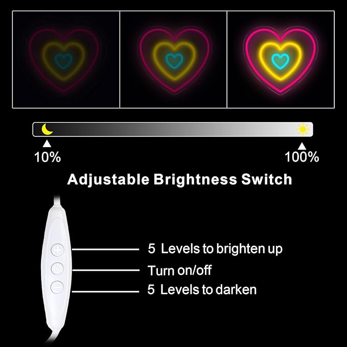 Heart Neon Sign for Wall Decor, Aesthetic Triple-Layer Heart LED Neon Light with Soft Colorful Glow for Bedroom & Romantic Night, Modern Neon Wall Art for Valentine’s Day Decorations 13.8"x12.6"