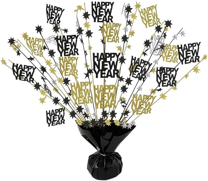 PMU 6Pc New Year's Eve Bursting Centerpiece for Table Decor, Table Balloon Weights| for Theme Party Decorations Supplies Black |15in