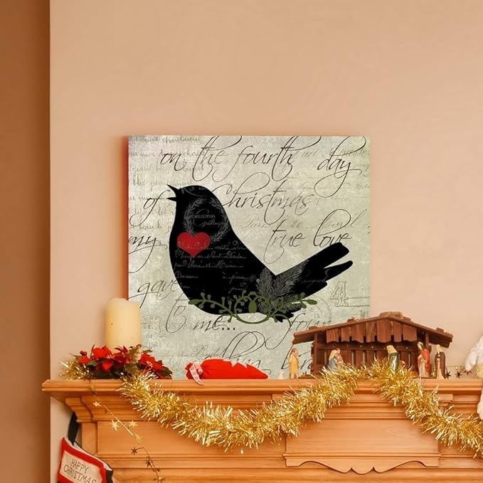 Renditions Gallery Twelve Days of Christmas Wall Art, Four Calling Birds, Cute Winter Artwork, Holiday Song Decor, Premium Gallery Wrapped Canvas, Ready to Hang, 40 in H x 40 in W, Made in America