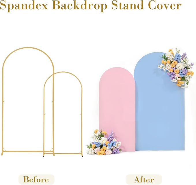 Pink Blue Arch Backdrop Cover Set of 2 Gender Reveal Arch Covers Stretchy Backdrop 7.2 and 6ft Spandex Balloon Arch Stand Covers for Baby Shower Boy or Girl Birthday Party Banquet Photo Background