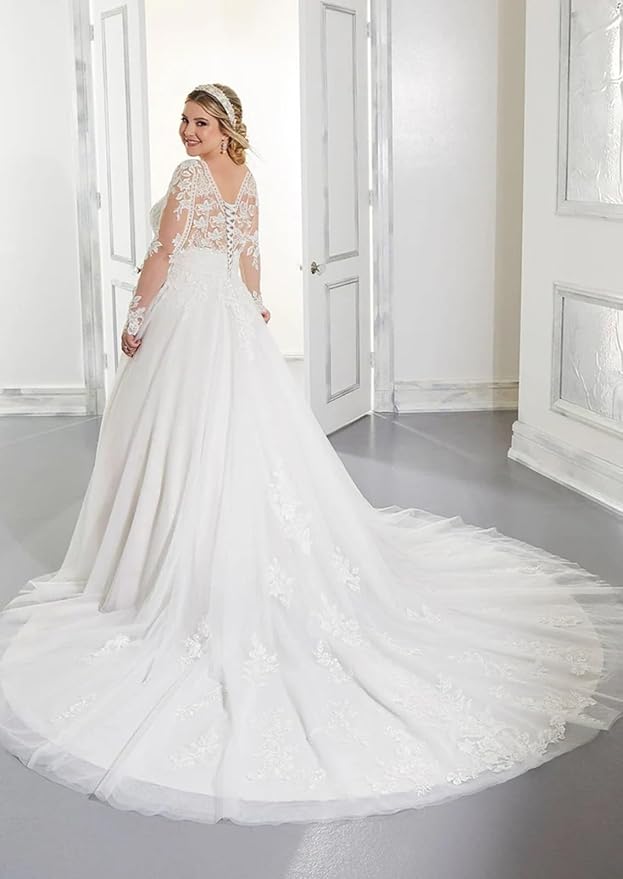 Plus Size Wedding Dresses for Bride Long Sleeve Wedding Bridal Gowns with Lace Appliques Off Shoulder Bride Dress