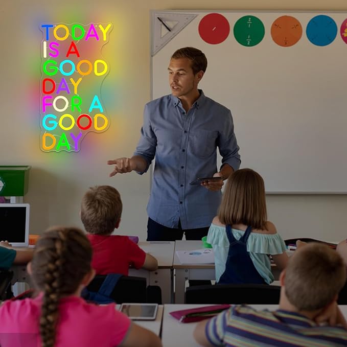 Today Is A Good Day For A Good Day Neon Signs for Wall Decor Dimmable Inspirational Led Sign Colorful Words Neon Lights for Classroom Bedroom Office Cafe Wall Decor