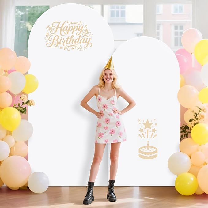 Arch Stand and Cover Set of 2 Metal Arch Backdrop Stand with White Arches Cover Spandex 7.2 and 6FT Wedding Arched Stands Backdrop for Birthday Bridal Baby Shower Celebration Party Decoration