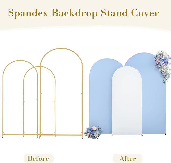 White and Blue Arch Cover 3 Set-6FT, 5FT, 4FT Arch Backdrop Cover Spandex Fitted 2-Color Fabric Stand Covers for Baby Shower Boy Birthday Party Graduation Banquet Photo Background Decorations