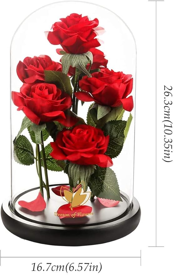 Valentines Day Rose Gifts for Women,Beauty and Beast Rose in Glass Dome with LED Light,Glass Rose Flower Gifts for Her Valentines Birthday Gifts for Women Mom Wife Girlfriend Friend Forever Red Rose