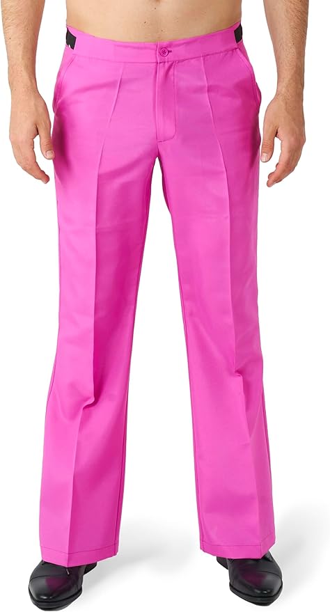 Suitmeister Men's Disco Costume Suit - Saturday Night Fever Outfit - Slim Fit - Including Blazer and Flare Pants - Pink