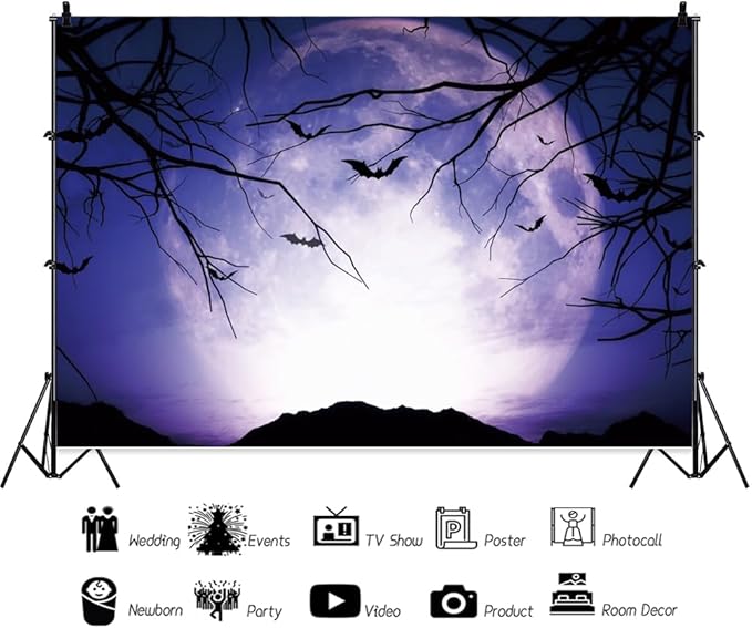 Leowefowa 12x10ft Halloween Night Backdrop Horrible Misty Forest Gloomy Moonlight Background Scary Dead Branch Bat Halloween Night Party Decor Banner Kids Adults Portraits Photo Props