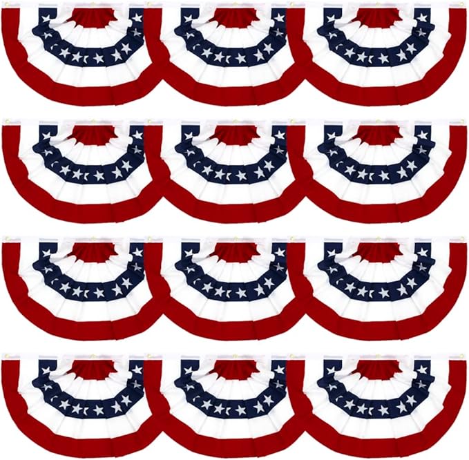 ANJOR 1.5x3Fts Patriotic Bunting - American Pleated Fan Flag Pack 12