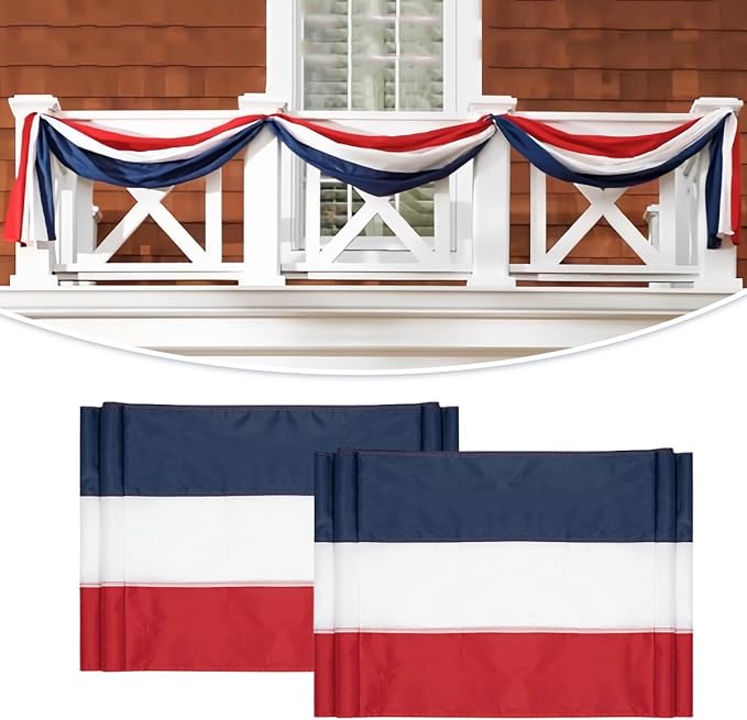 2Pack American Bunting Flag Veterans Day 4th of July 2x20Ft USA Patriotic Banner for Outside Porch Outdoor Red,White & Blue Bunting Decor Home Garden Décor Independence Day Memorial Days