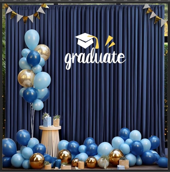 Wrinkle Free 20ft×10ft Navy Blue Backdrop Curtains for Parties, 4 Panels 5×10ft Thick Silky Polyester Navy Photo Backdrop Drapes Curtains for Graduation Party Birthday Baby Shower Wedding Photography
