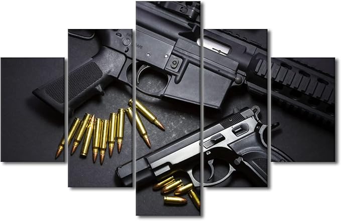 TISHIRON 5 Pieces Weapon Gun Canvas Wall Art Sniper Rifle Home Decor for Living Room Military Wall Decor Modern Artwork for Home Walls Poster and Prints Stretched and Framed Ready to Hang 60x40 in