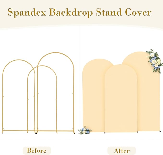 Champagne Arch Covers 3 Set - 4FT, 5FT, 6FT Arch Backdrop Cover Spandex Fitted Wedding Arch Stand Covers for Bridal Shower Wedding Baby Shower Birthday Party Banquet Photo Background Decorations