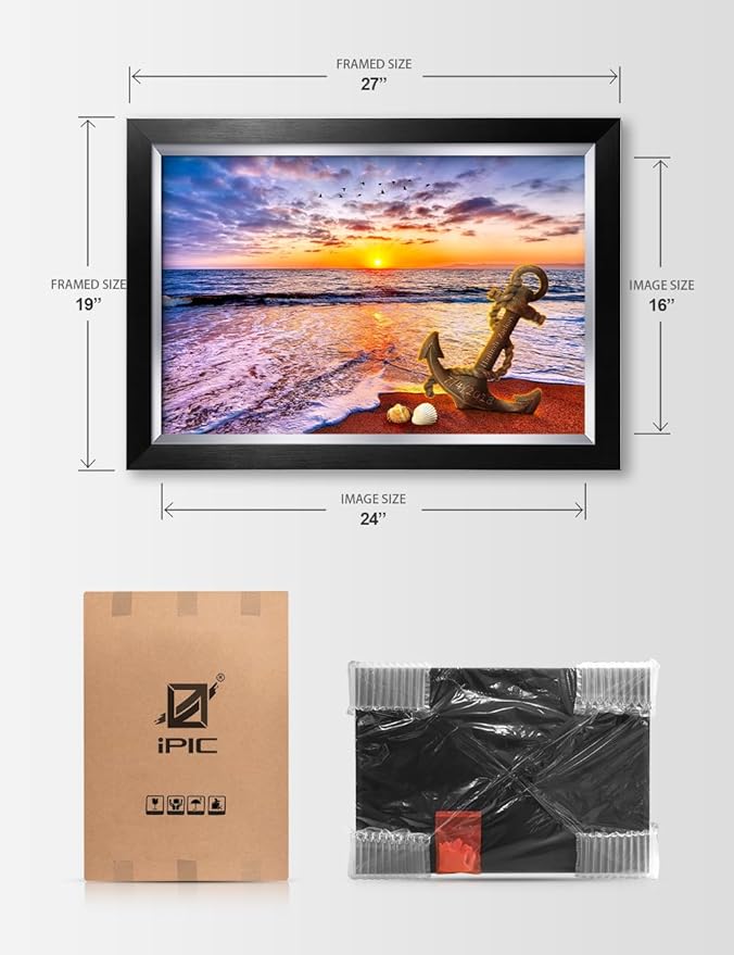 IPIC - "Anchored in Time Personalized Framed Wall Art, Custom Beach Sunset Canvas Print with Name and Date, A Personalized Gift for Couple, Wedding, or Anniversary, Coastal Home Decor