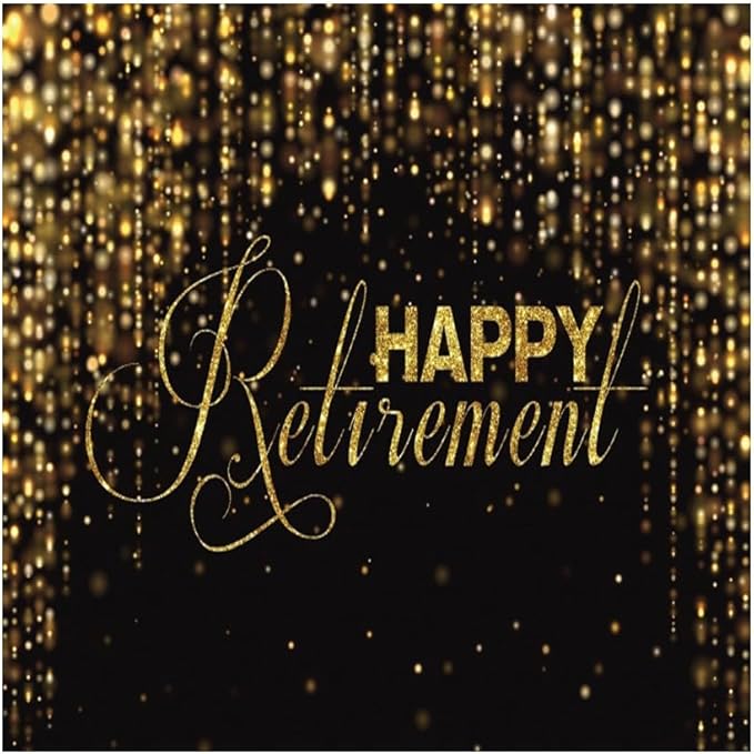 8x8ft Happy Retirement Photography Backdrop Luxury Black and Gold Party Backdrop Background Gold Glitter Celebrate Retirement Party Decorations Wallpaper Studio Props Bokeh Banner Supplies
