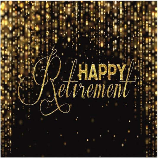 8x8ft Happy Retirement Photography Backdrop Luxury Black and Gold Party Backdrop Background Gold Glitter Celebrate Retirement Party Decorations Wallpaper Studio Props Bokeh Banner Supplies