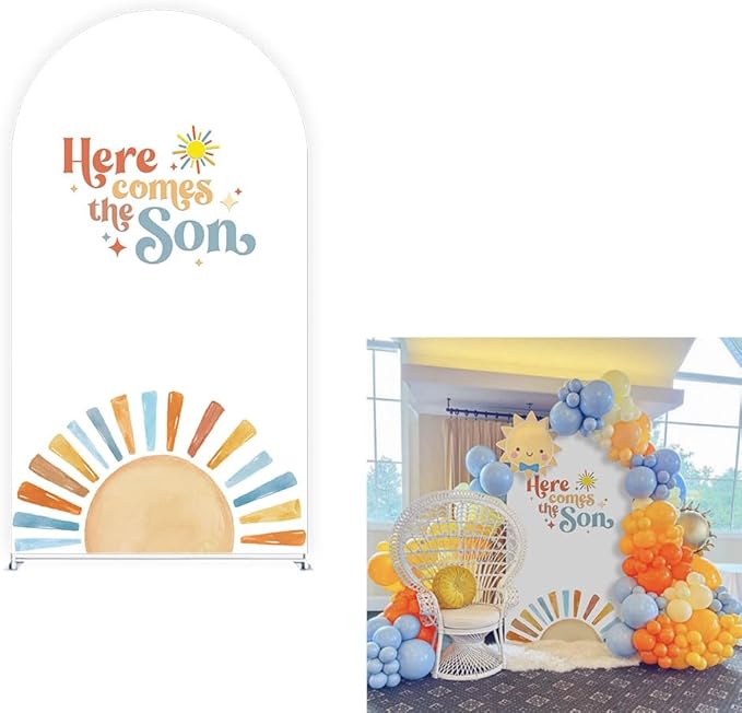 Here Comes The Son Arch Backdrop Cover First Trip Around The Sun Baby Shower Decorations Arch Spandex Cover Groovy Sunshine Birthday Party Fiesta (6.6x3.3ft Cover,29)