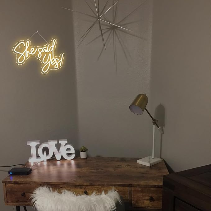 Gamerneon She Said Yes Neon Sign Warm White LED Word Neon Lights for Wall Decor Proposal Decorations USB Letter Neon Light Signs for Bachelorette Engagement Party Bridal Shower Romantic Night