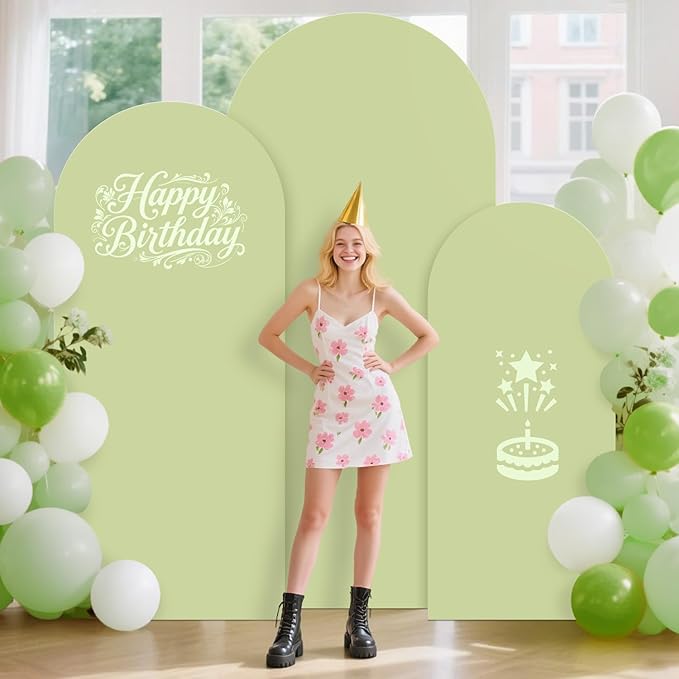 6FT 5FT 4FT Metal Arch Stand and Cover Set of 3 Balloon Wedding Arch Backdrop Stand with Sage Green Arch Cover Spandex Arched Backdrop Frame for Birthday Party Baby Shower Garden Arbor Decor