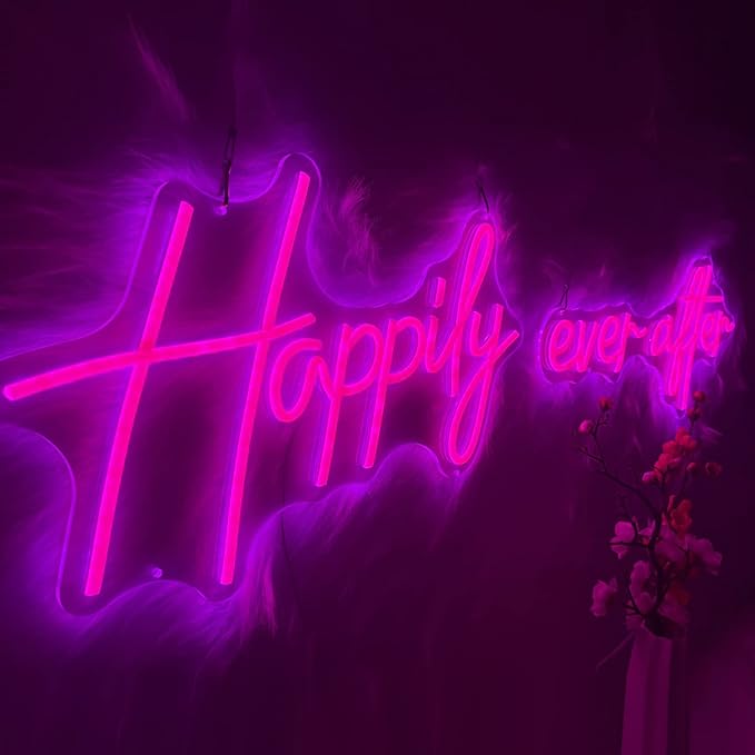 Happily Ever After Neon Sign Large, 39.32 Inch Neon Lights Art Decorative with Dimmer for Home Wall Decor, Wedding, Birthday, Bachelorette Party, Rose Red