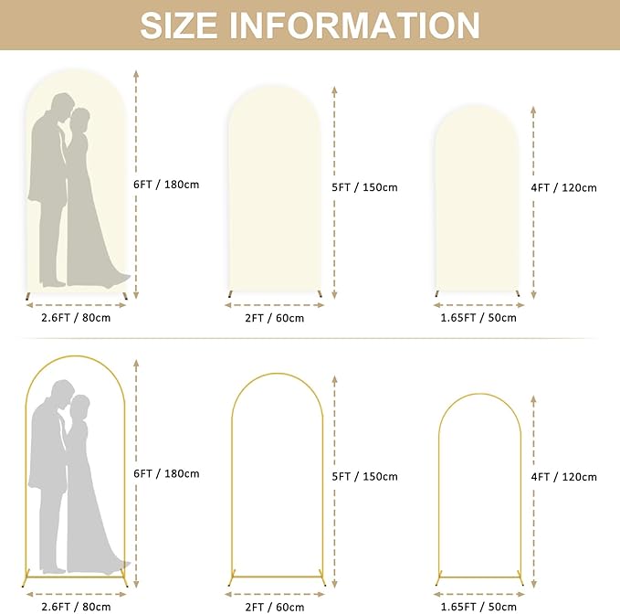 Wedding Arch Stand with Cover 4FT 5FT 6FT Ivory Spandex Arch Covers Metal Arch Stand with Arched Backdrop Covers Set of 3 Arched Stand Covers for Weddings Birthday Graduation Parties Decor