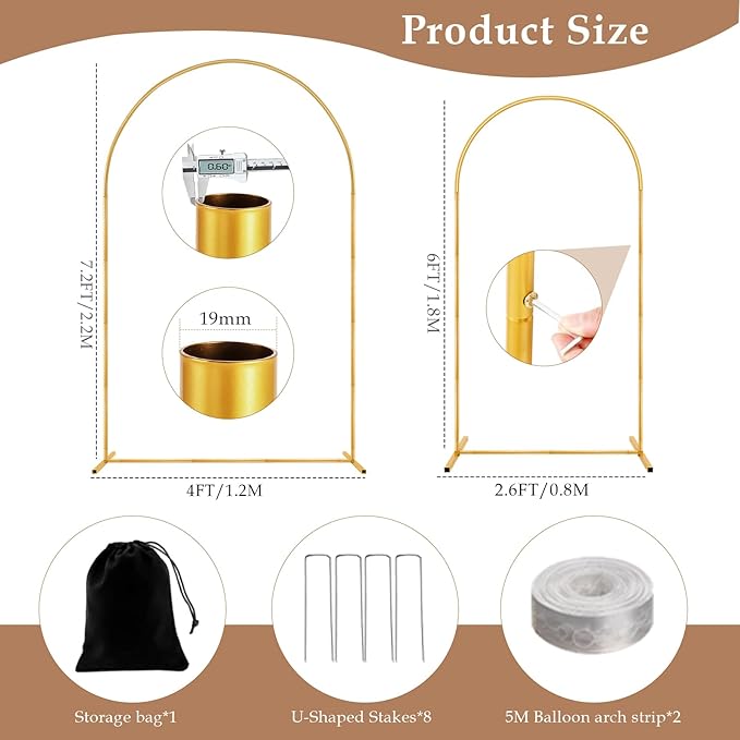 Metal Arch Backdrop Stand, 7.2FT+6FT Wedding Arch Stand, Set of 2 Backdrop Arch Stand, Metal Arch Stand for Valentines Day,Wedding Ceremony Birthday Party Baby Shower Graduation Ceremony Decoration