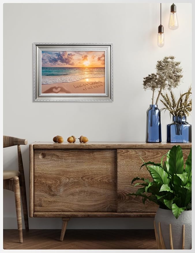 IPIC - "Forever Together Personalized Wall Art, Custom Beach Scene with with Solid Wood Frame, A Personalized Gift with Name and Date for Couple, Wedding, or Anniversary, Ready to Hang