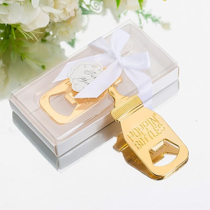 24Pack Baby Bottle Openers for Baby Shower Favors Gifts, Decorations Souvenirs, Poppin Bottles Openers with Gifts Box used for Guests Gender Reveal Party Favors or Wedding Favors (24, white)