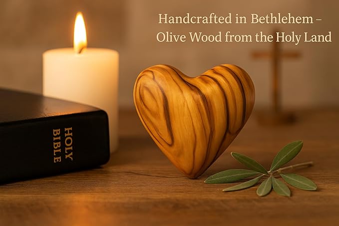 Zuluf Set of 10 Mini Olive Wood Hearts 1.2" Bulk Pack Hand Carved Wooden Hearts Wedding Favors Party Pack Valentine Bowl Filler Decorations Pocket Hug Sympathy Gift Made in Bethlehem w/Certificate