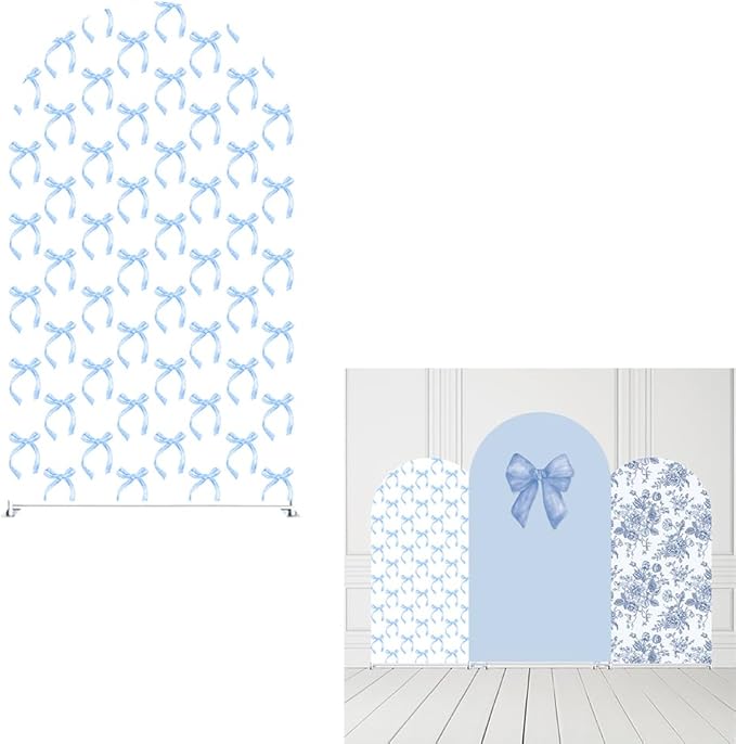 Blue Bows Birthday Party Arch Backdrop Covers Baby in Blooms Floral Baptism Shower Wedding Parties Decorations Top Round Arch Stand Spandex Cover (4062,5x2.2ft)