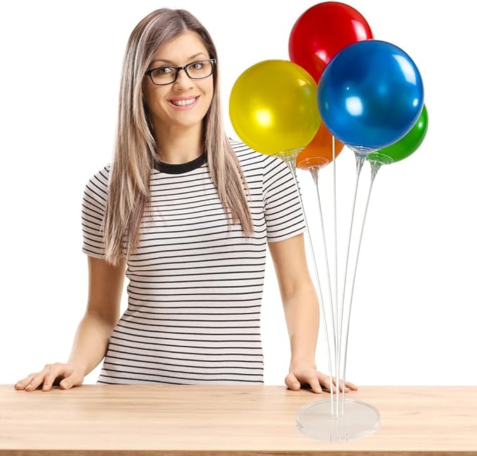 Reusable Balloon Tabletop Kit - Helium-Free Vinyl Bouquets - Lasting Inflation - Includes 5 Balloons, Stems & Acrylic Base, for Business, Schools & Events (Multicolor)