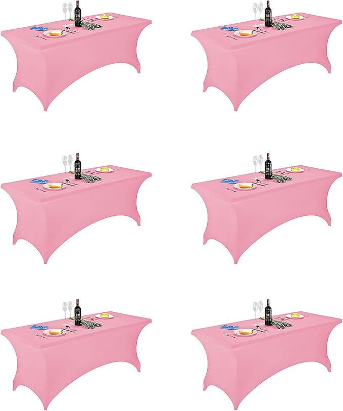 FORLIFE 6Pack Spandex Table Covers 6ft，Fitted Tablecloth for 6ft Rectangular Tables, Stretch Patio Table Covers, Universal Spandex Table Cover for Wedding, Banquet, Party - Pink