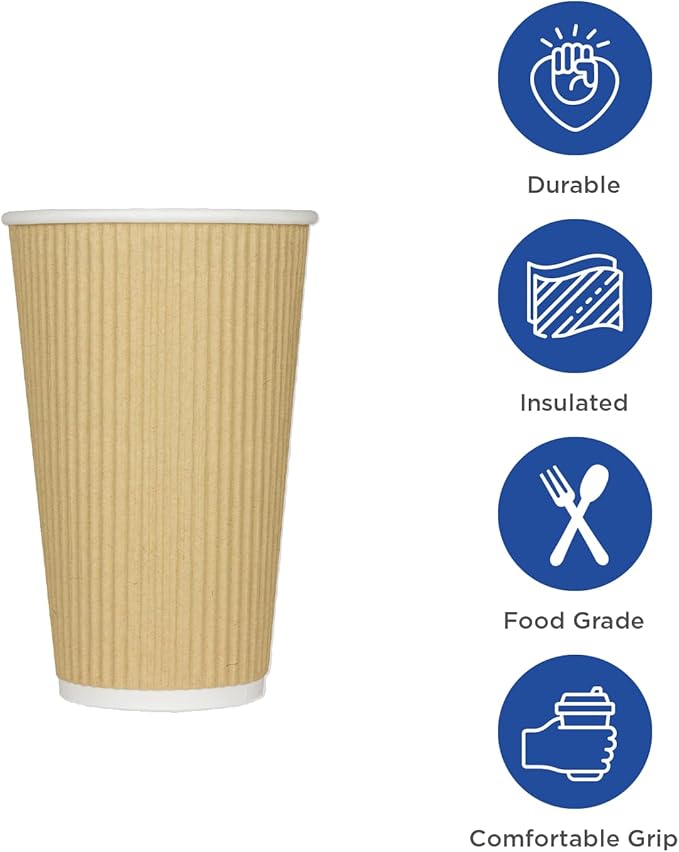 Karat 20oz Ripple Insulated Coffee Hot Cups [500 Count] Kraft Double Poly Lined Paper Hot Cup - Ideal for Hot Beverages, 90mm